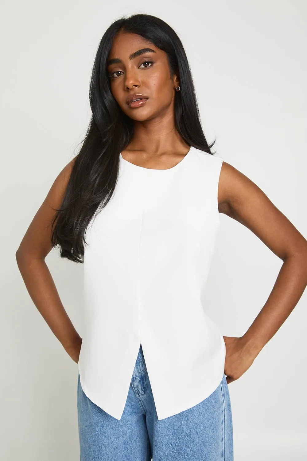 Split Front Tailored Top - Polyurethane by boohoo