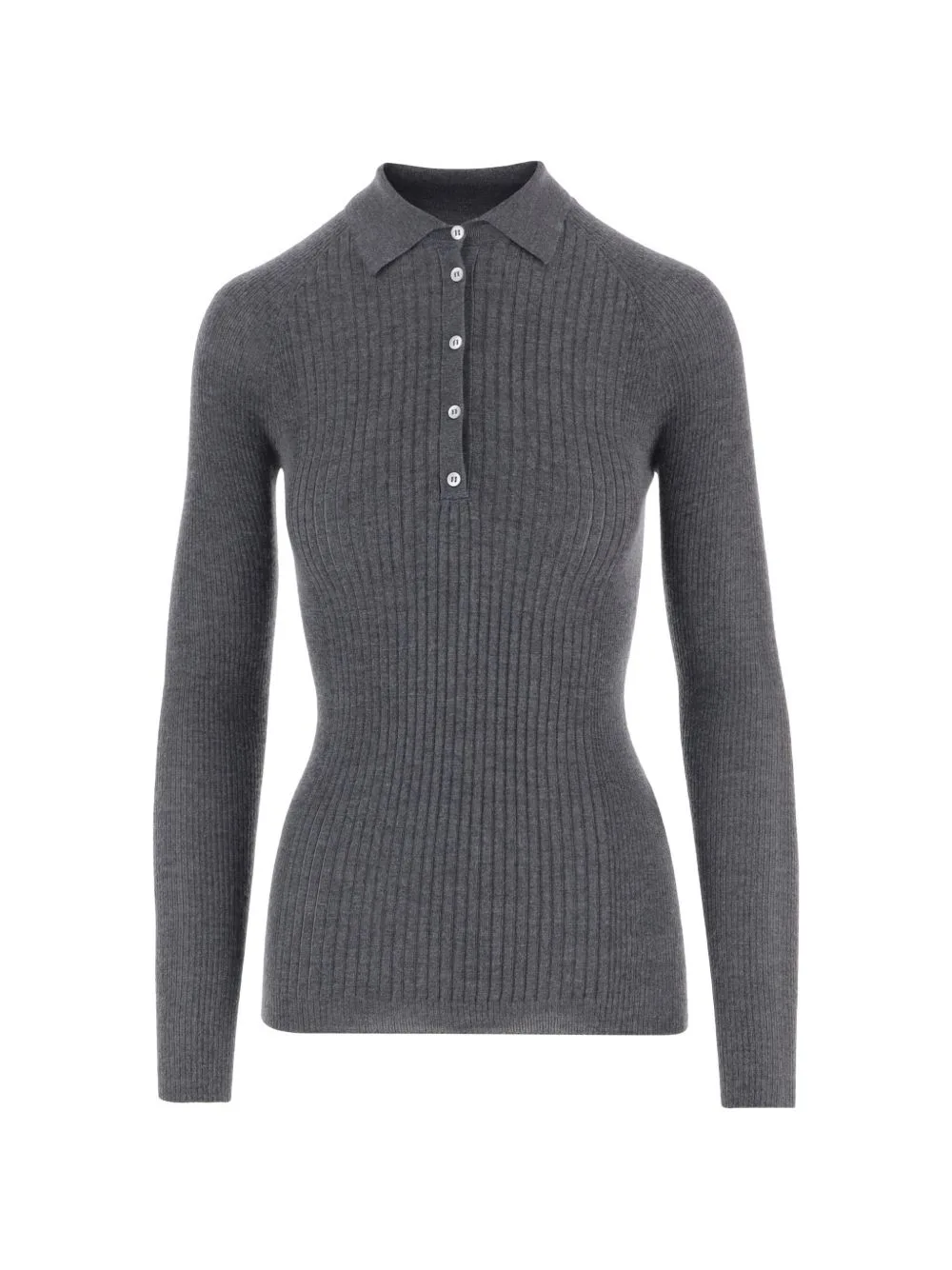 Ribbed-Knit Long-Sleeve Polo Shirt by SA SU PHI