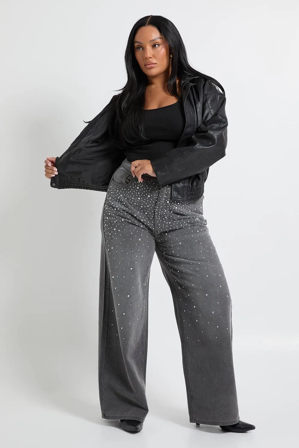 Embellished High Waist Straight Leg Jean - Woven by boohoo