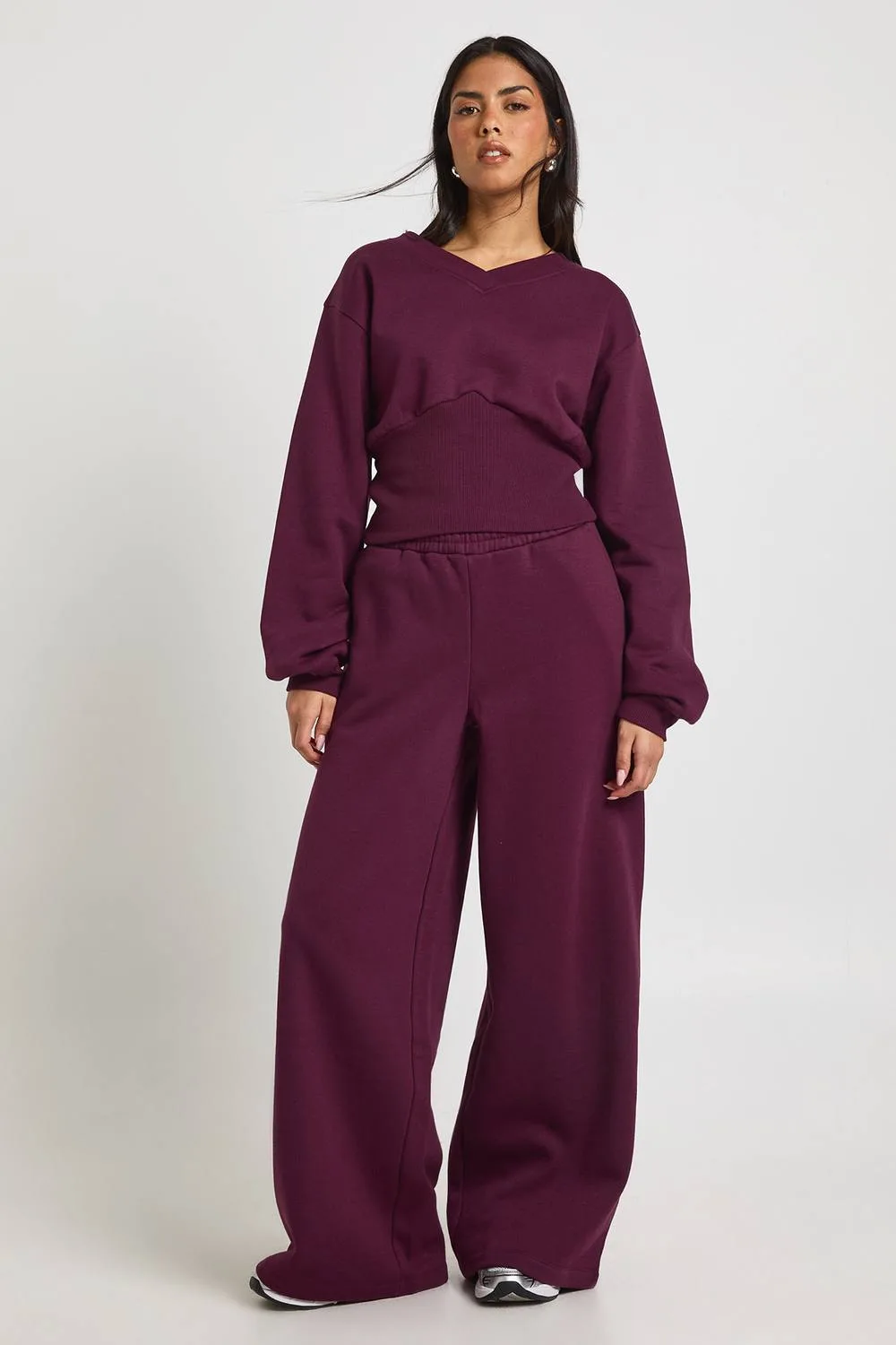 V Neck Deep Waist Sweatshirt Tracksuit - Knitted by boohoo