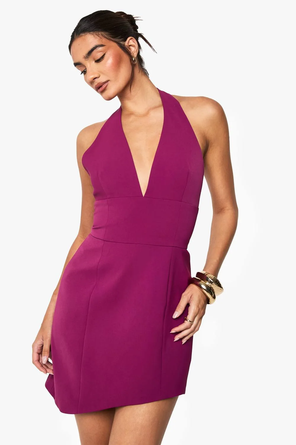 Halterneck Tailored Asymmetric Mini Dress - Woven by boohoo