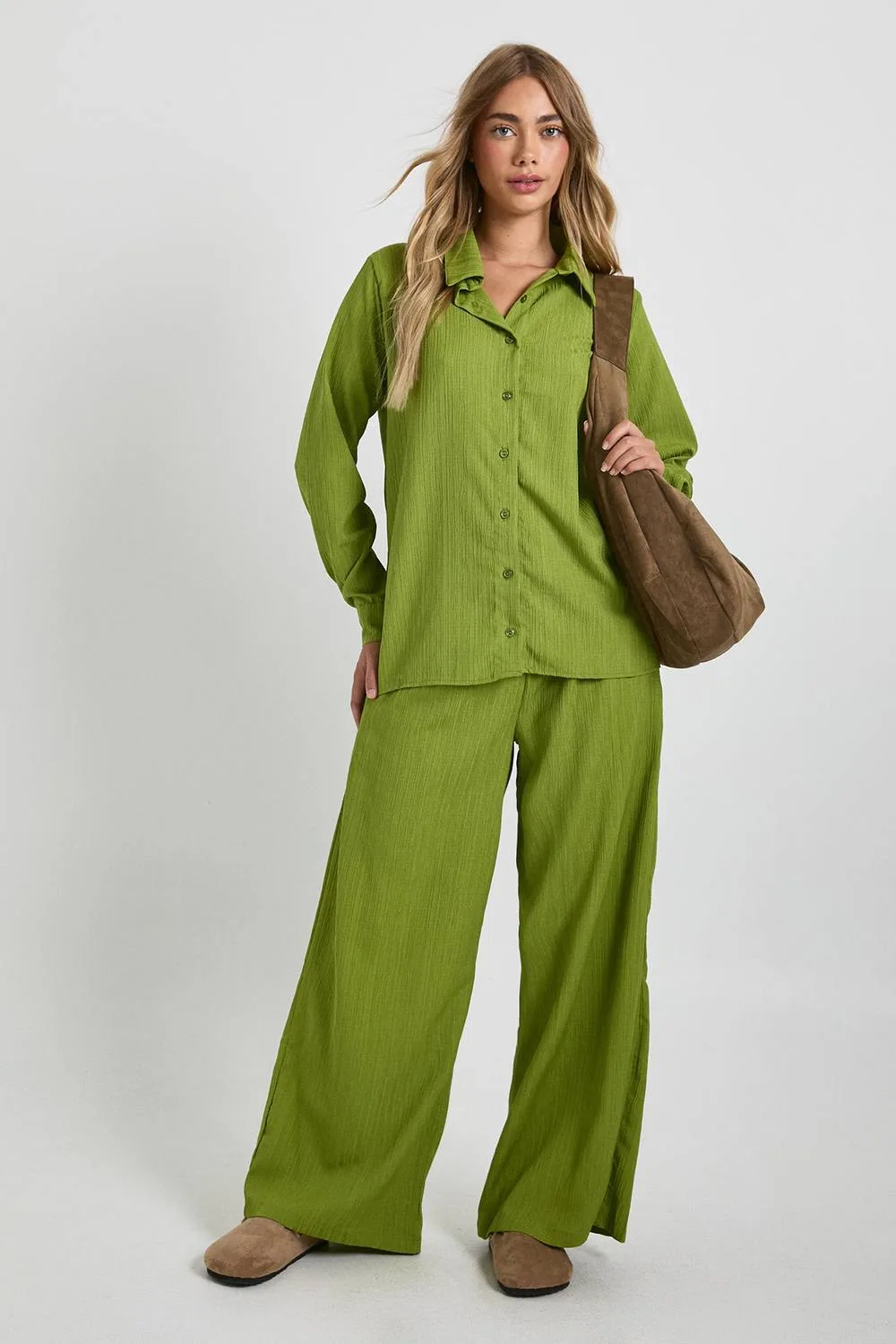 Crinkle Oversized Shirt & Straight Leg Trousers - Woven