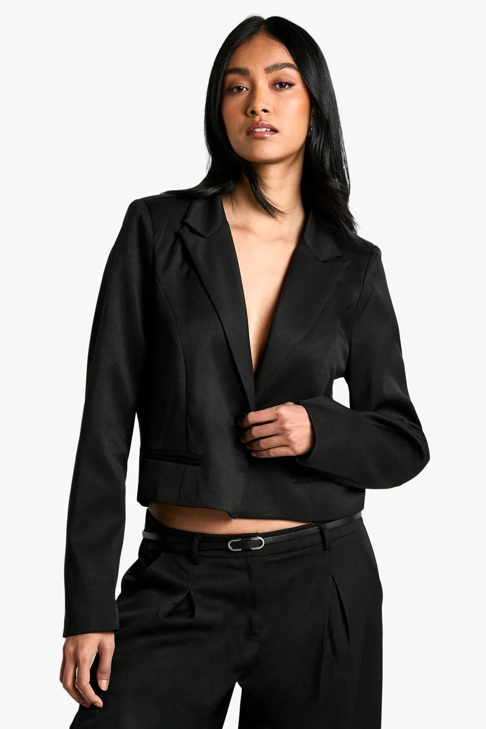 Woven Tailored Boxy Crop Blazer by boohoo