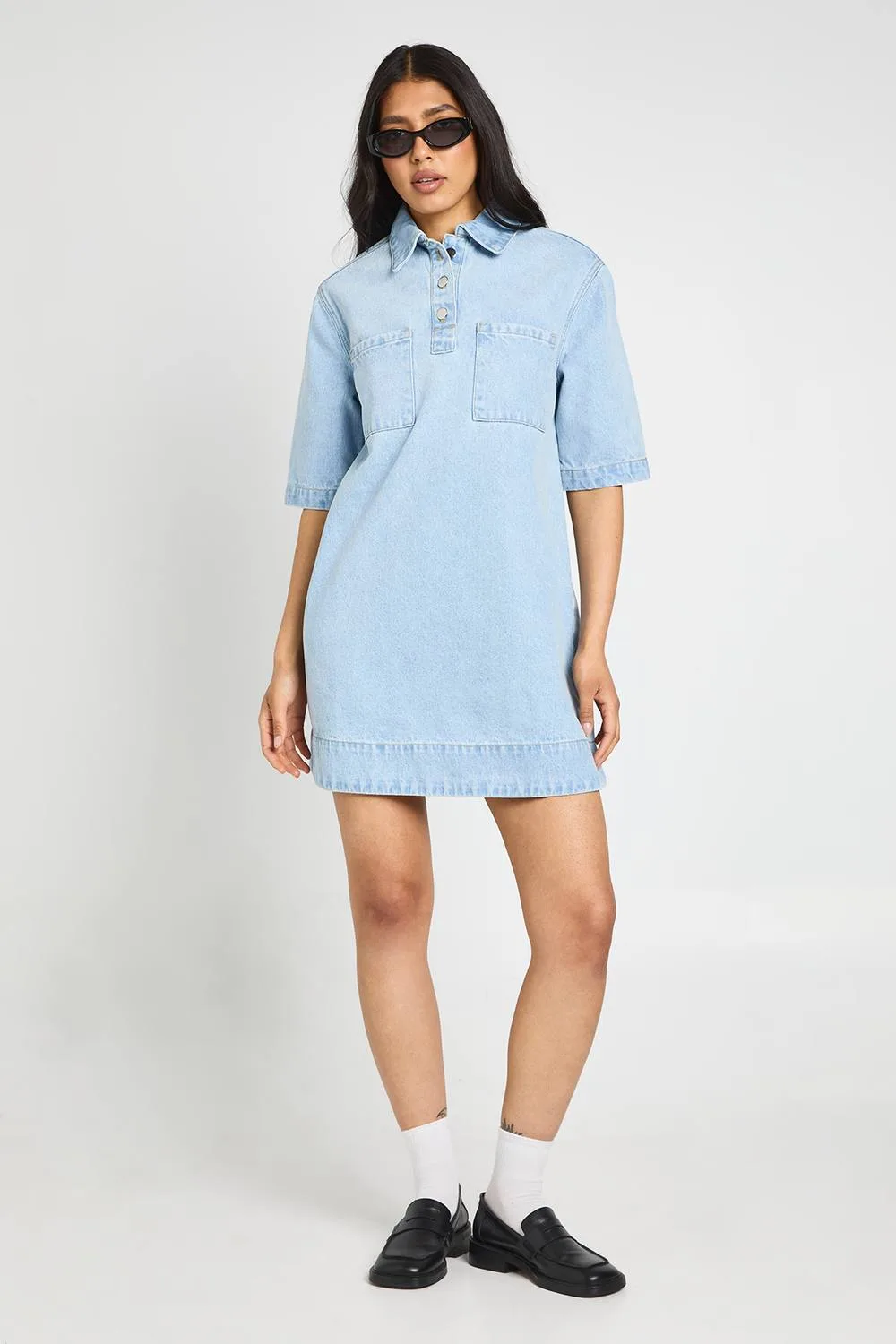Short Sleeve Denim Dress - Denim/Cotton by boohoo