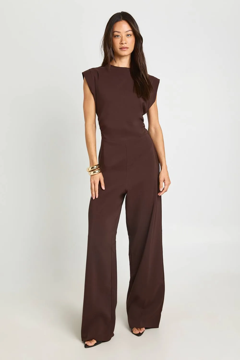Ruched Waist Wide Leg Jumpsuit - Woven