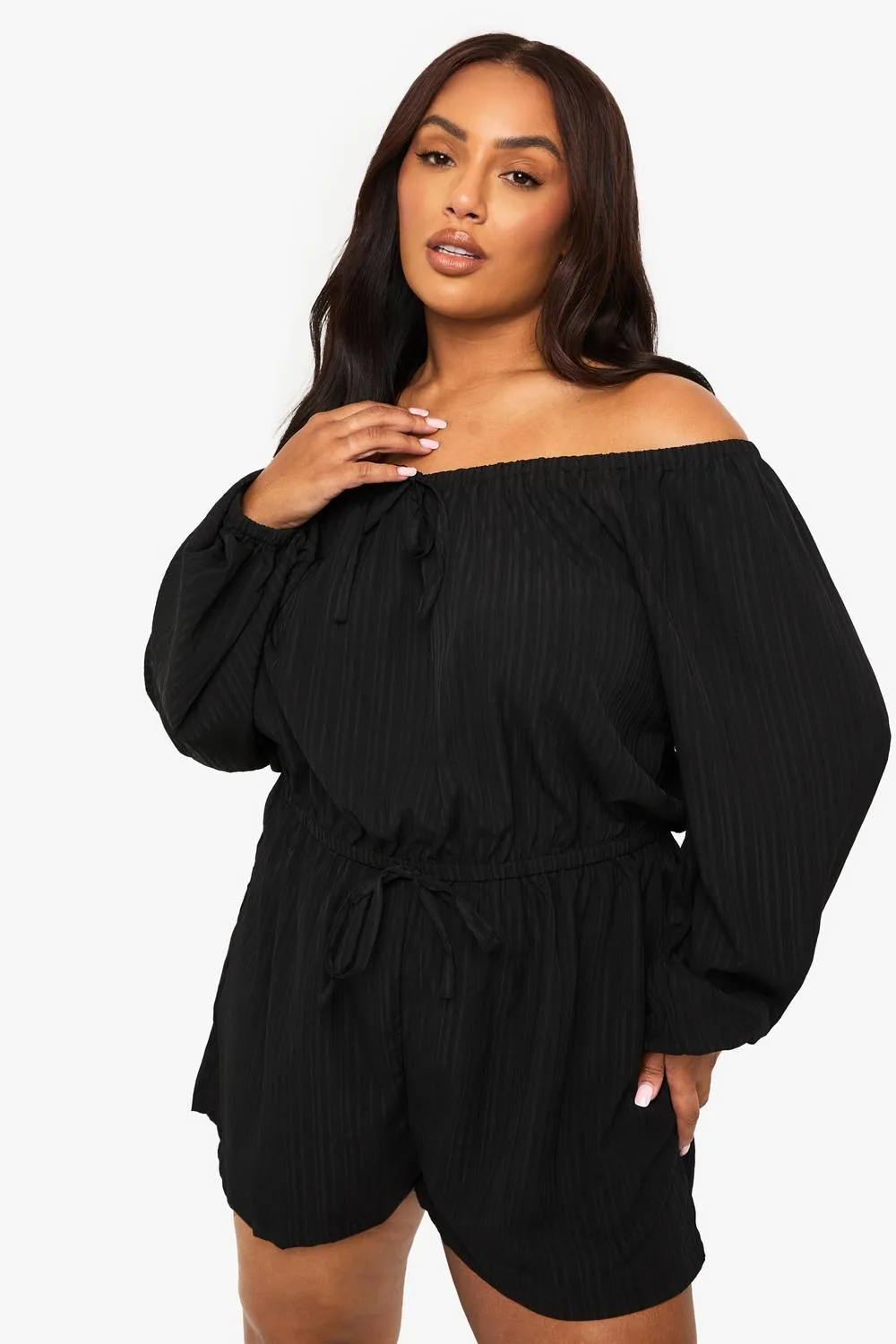 Textured Cheesecloth Off-Shoulder Playsuit - Woven