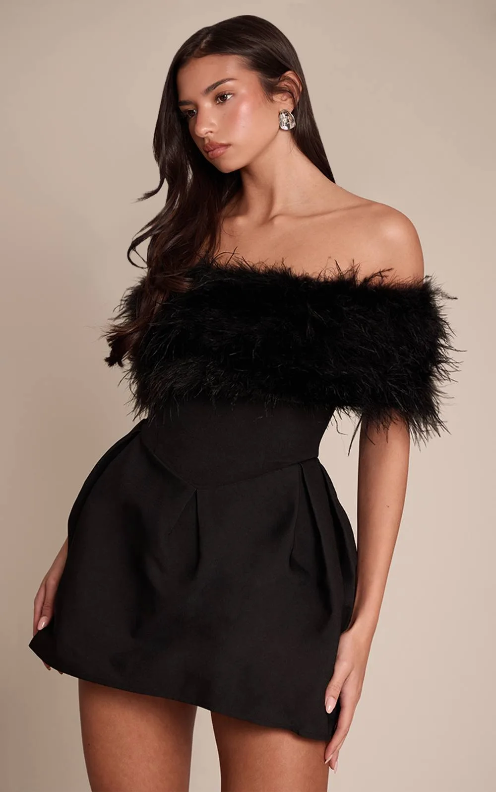 Woven Feather Bardot Tulip Mini Dress