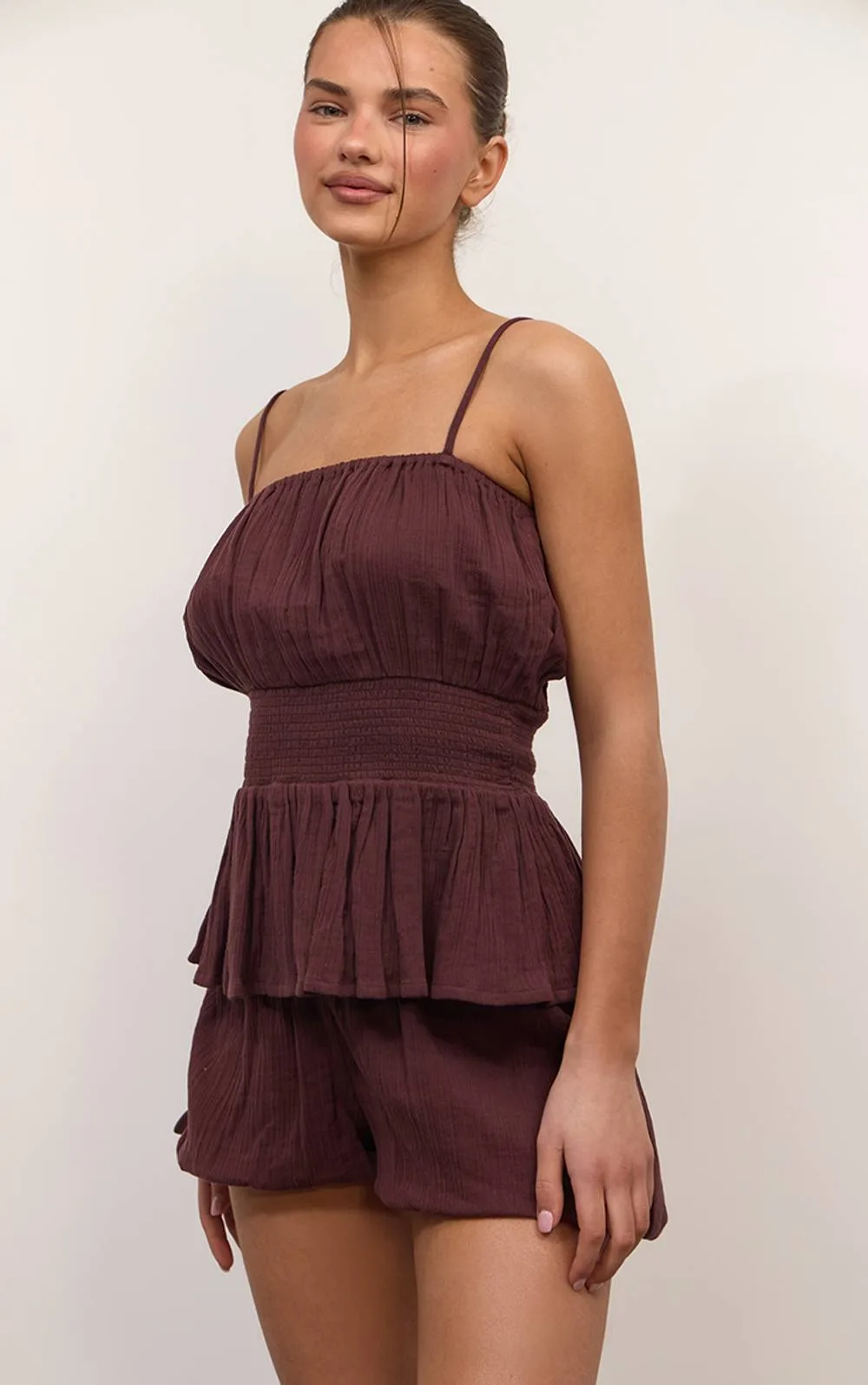 Textured Cheesecloth Cinched Top Co-Ord