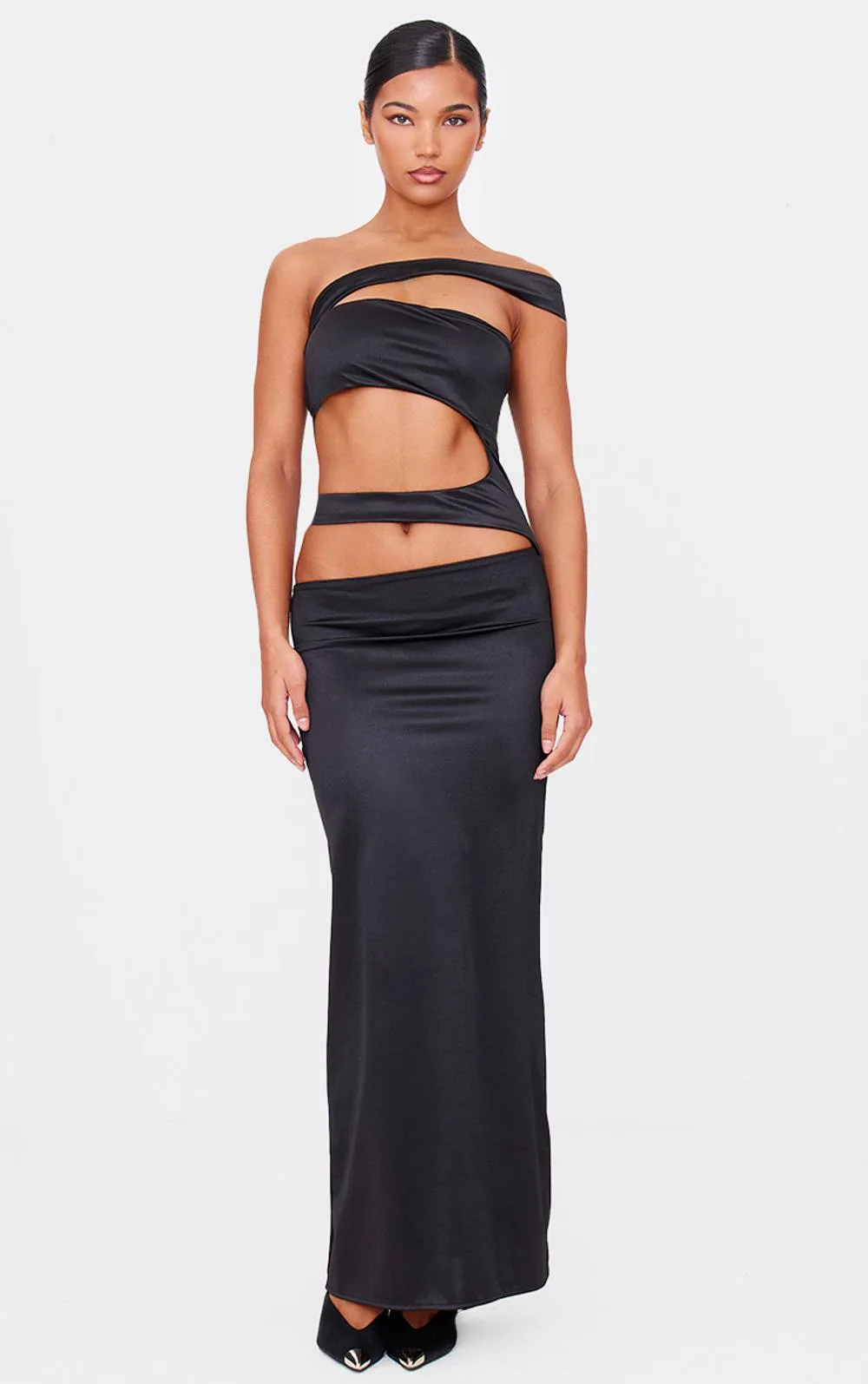 Stretch Satin Cut Out Maxi Dress by PrettyLittleThing