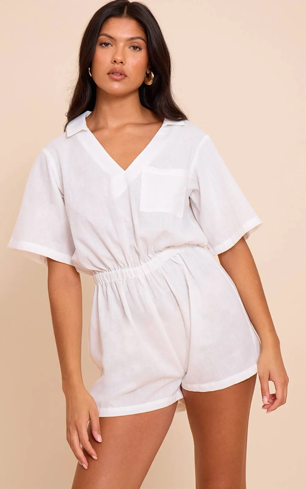 Woven Pocket Detail Shirt Playsuit