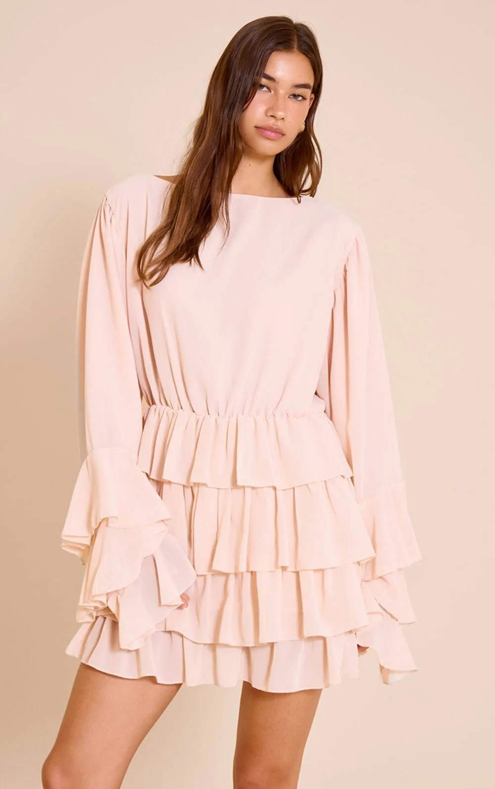 Boat Neck Low Back Frill Detail Shift Dress by PrettyLittleThing
