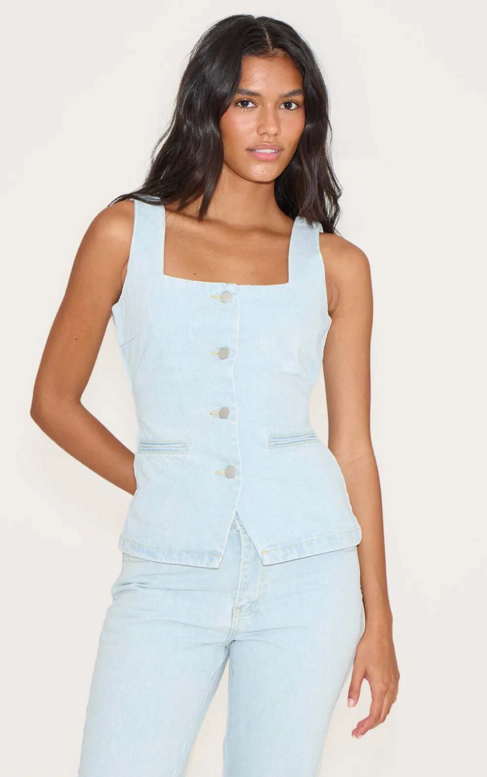 Tie Back Denim Top by PrettyLittleThing