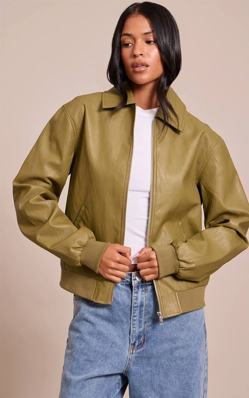 Faux Leather Bomber Jacket by PrettyLittleThing