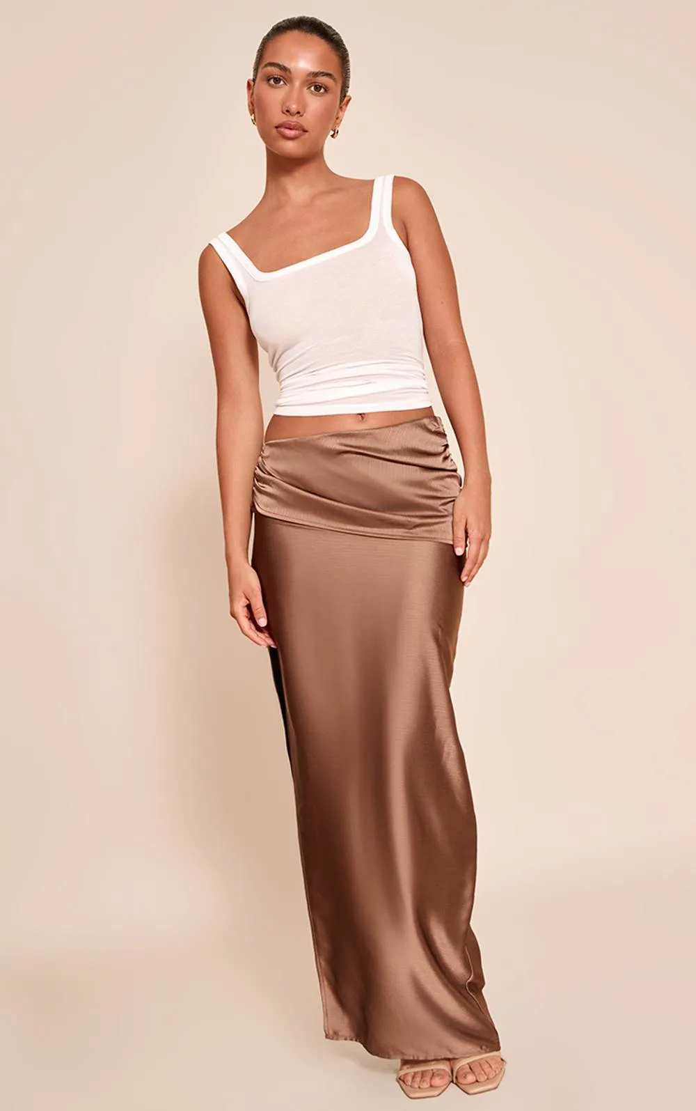 Textured Satin Maxi Skirt by PrettyLittleThing