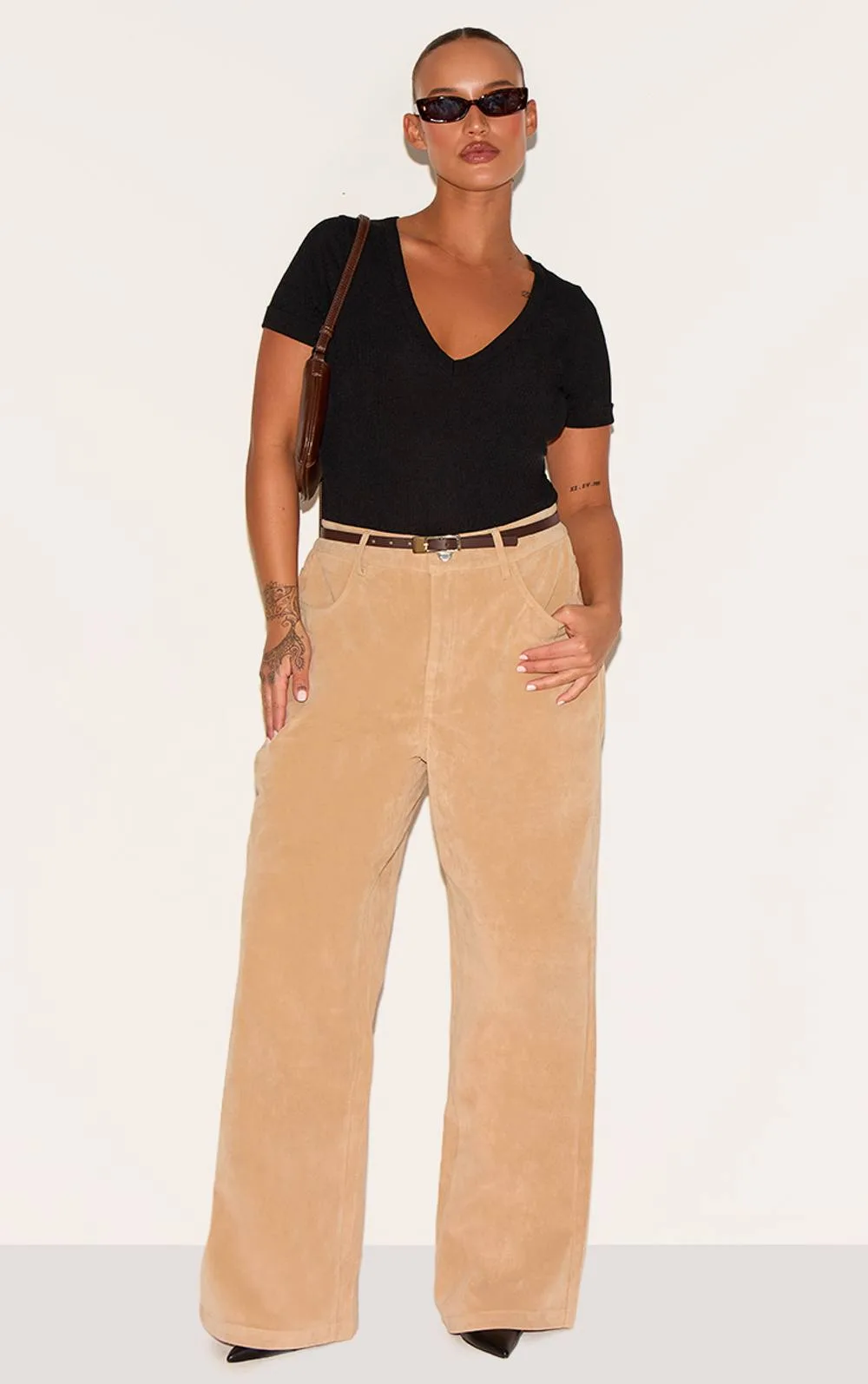 Faux Suede Wide Leg Trousers by PrettyLittleThing