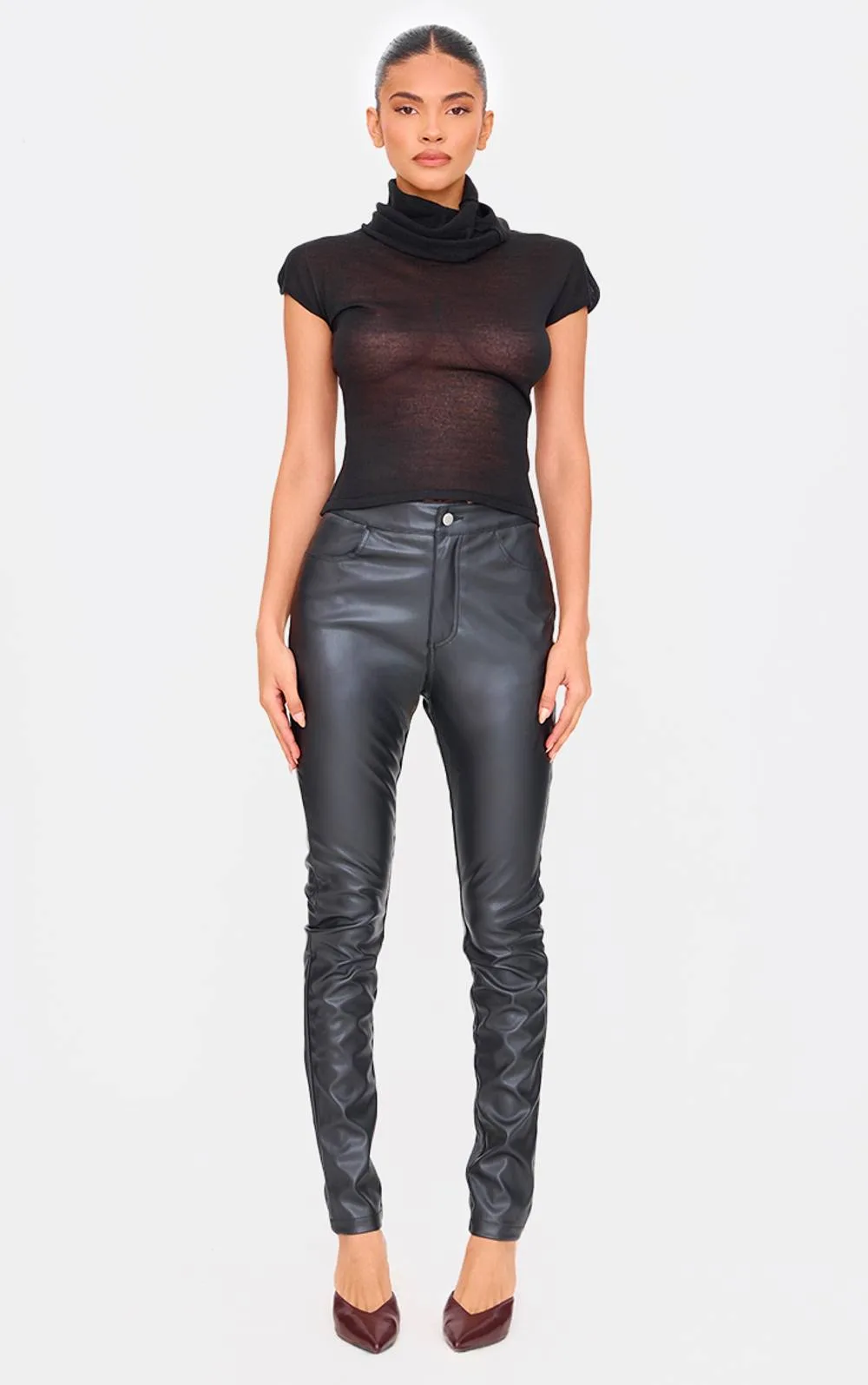Button Up Faux Leather Skinny Trousers by PrettyLittleThing
