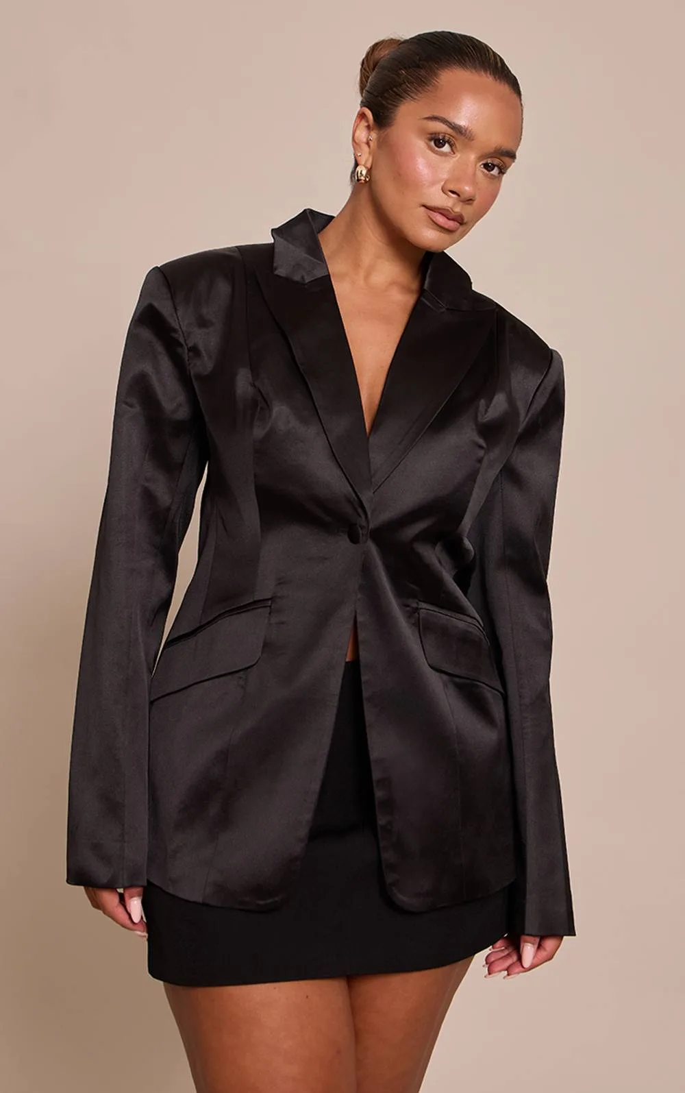 Satin Fitted Blazer by PrettyLittleThing