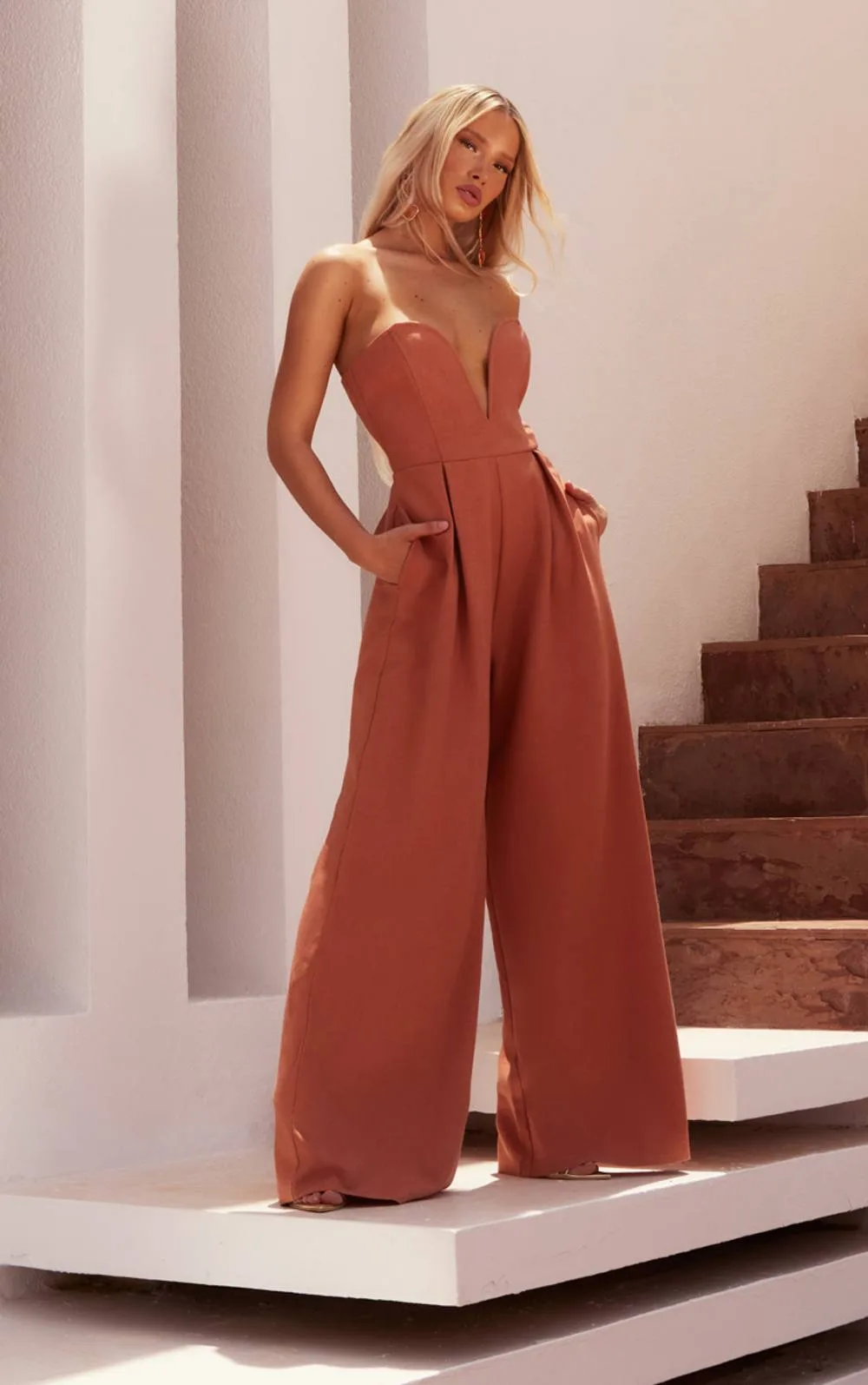 PLT Label Plunge Wide Leg Jumpsuit by PrettyLittleThing