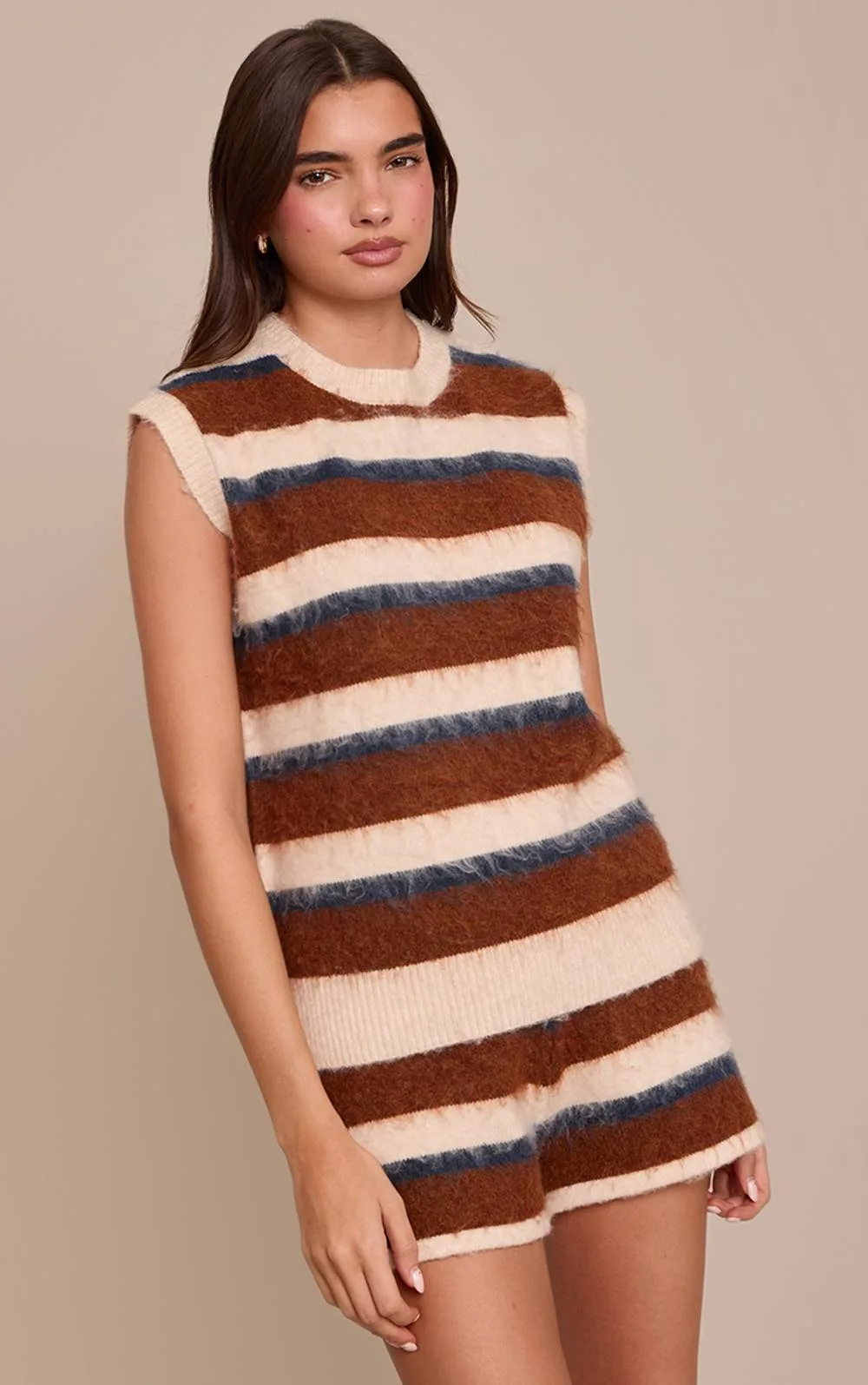 Striped Brushed Knit Sleeveless Jumper by PrettyLittleThing