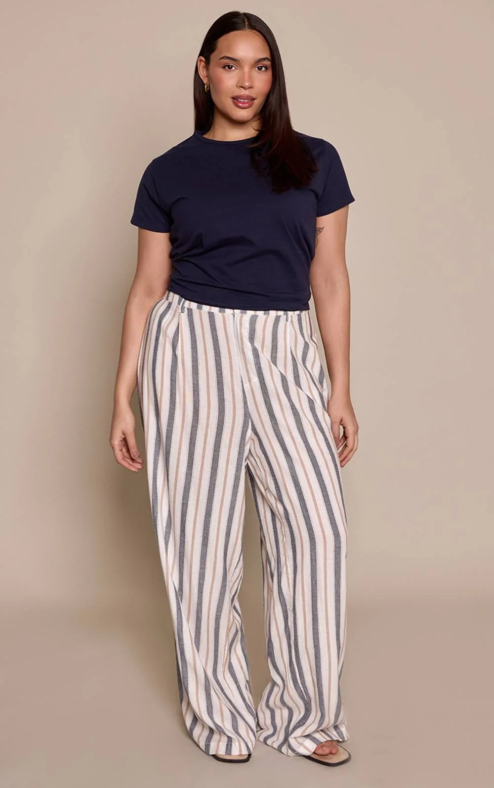 Stripe Linen Tailored Straight Leg Trousers by PrettyLittleThing