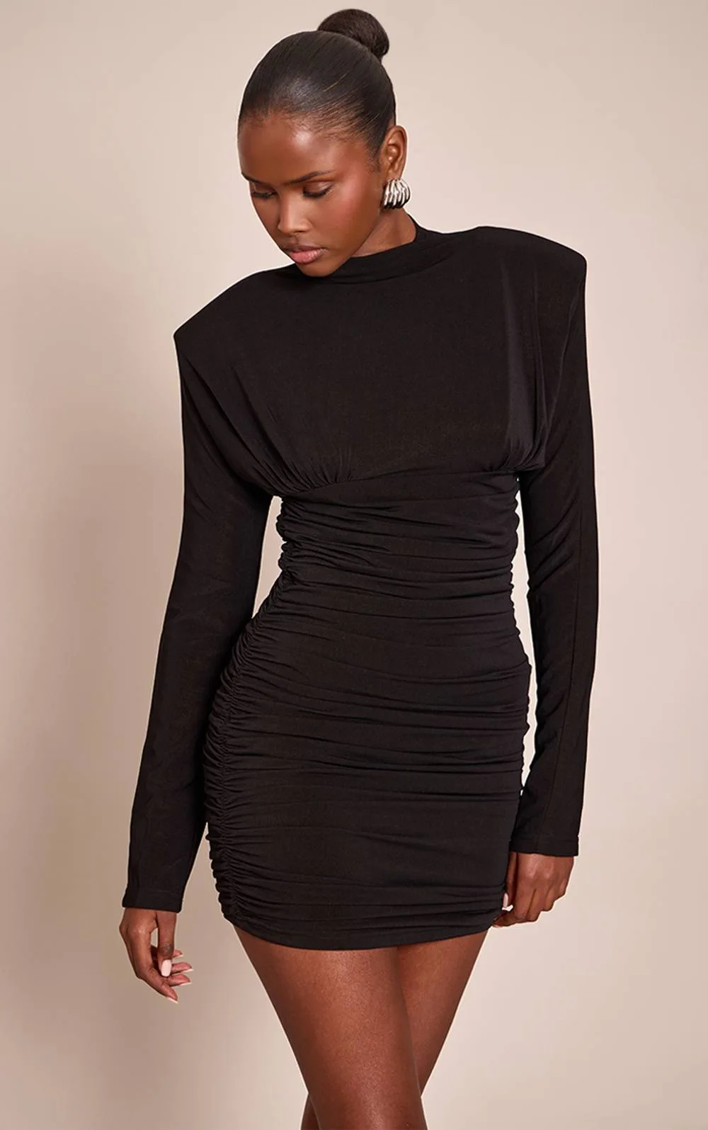 Ruched Long Sleeve Bodycon Dress