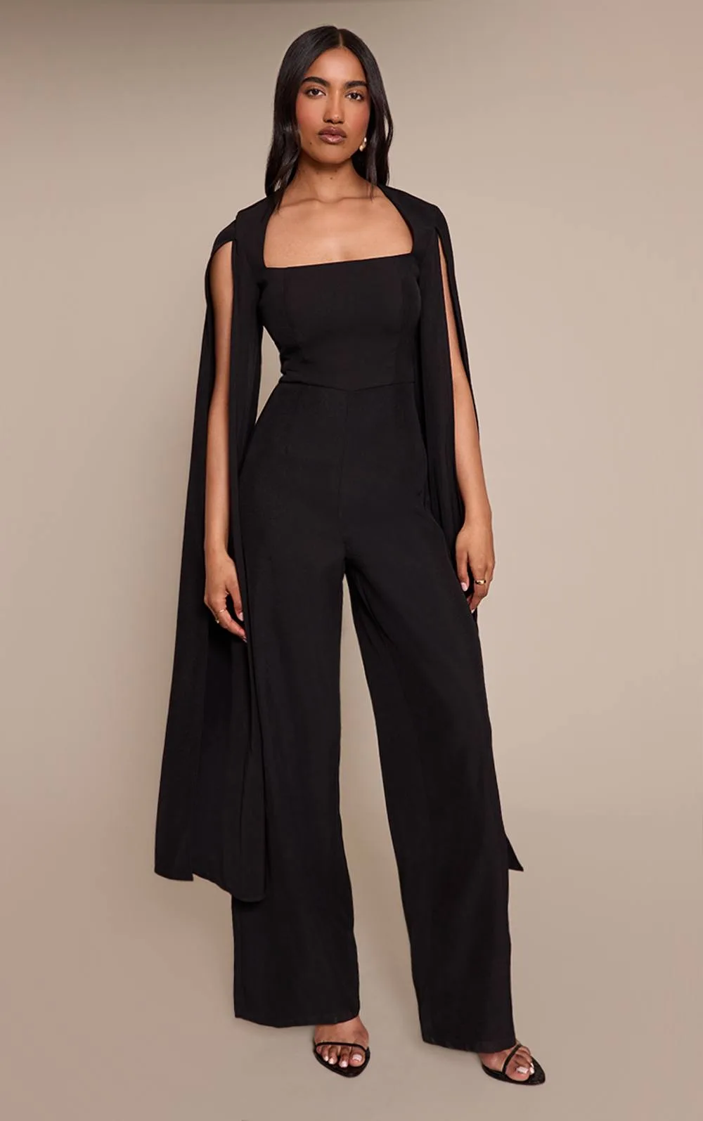 Woven Cape Sleeve Wide Leg Jumpsuit by PrettyLittleThing