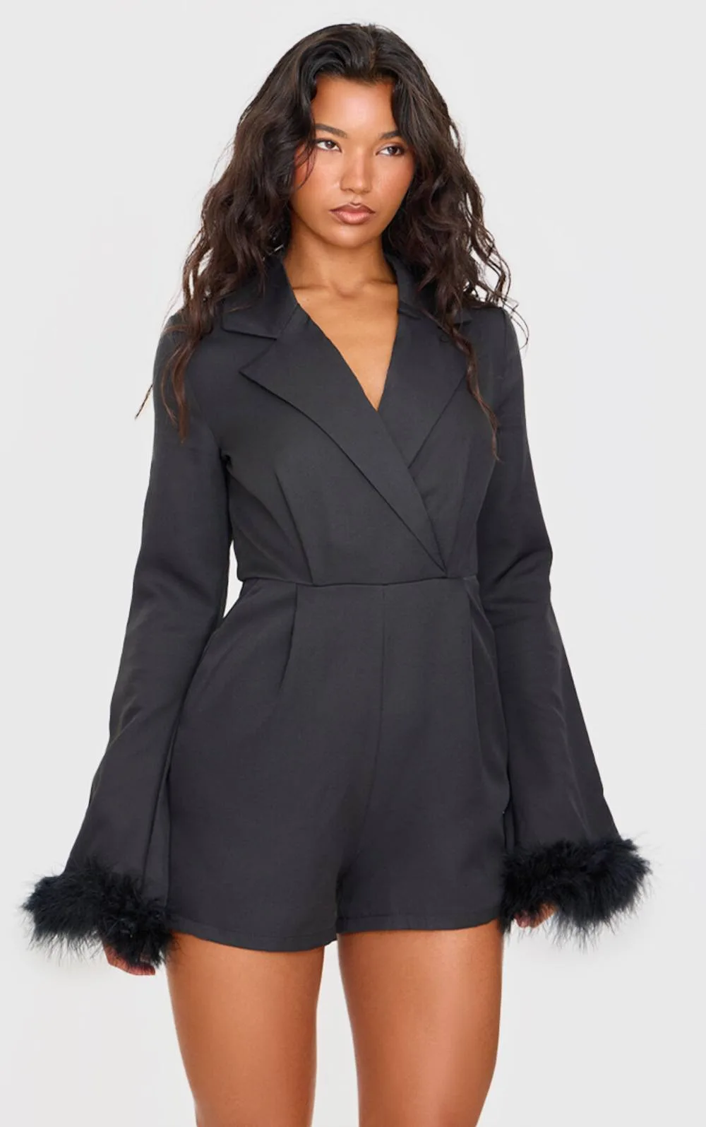Feather Cuff Blazer Playsuit by PrettyLittleThing