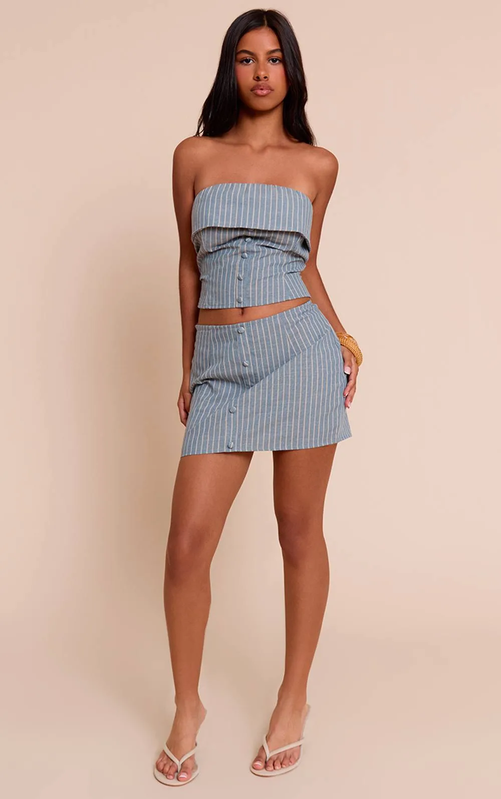Pinstripe Button Up Mini Skirt Co-Ord by PrettyLittleThing