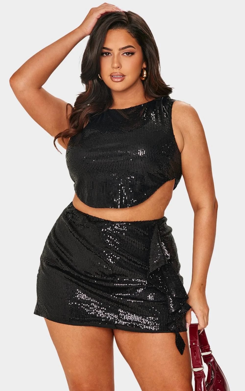 Sequin Dip Hem Crop Top Co-Ord by PrettyLittleThing