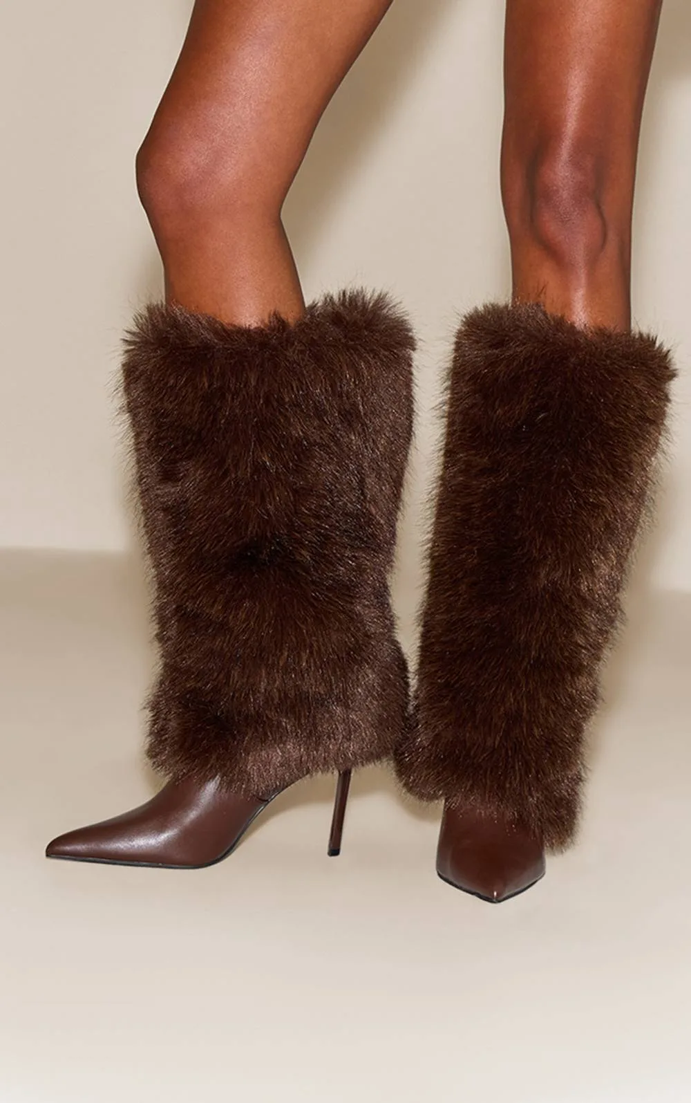 Faux Fur Knee High Heeled Boot