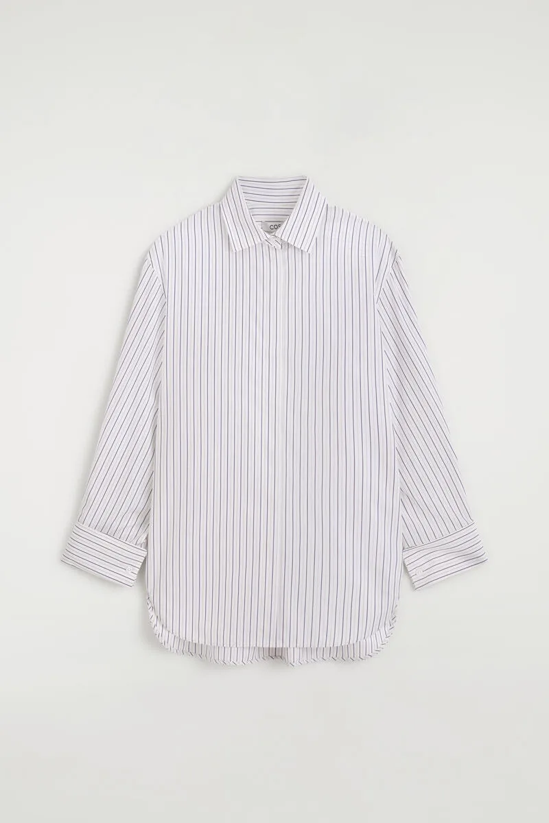 Cutaway-Collar Striped Cotton-Blend Shirt