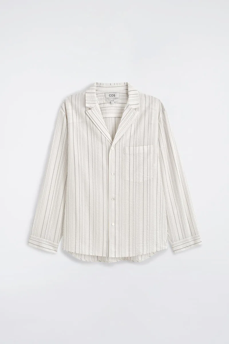 Striped Textured Camp-Collar Shirt by COS