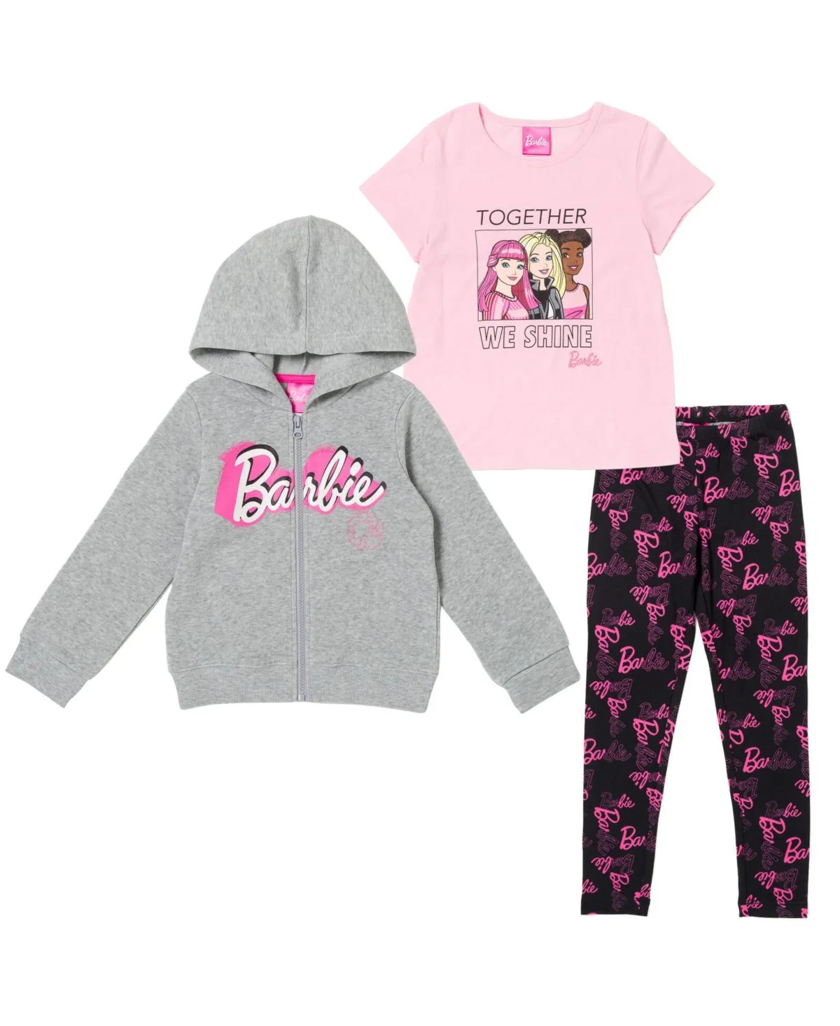 Zip Up Fleece Hoodie T-Shirt and Leggings 3 Piece Outfit Set by Barbie
