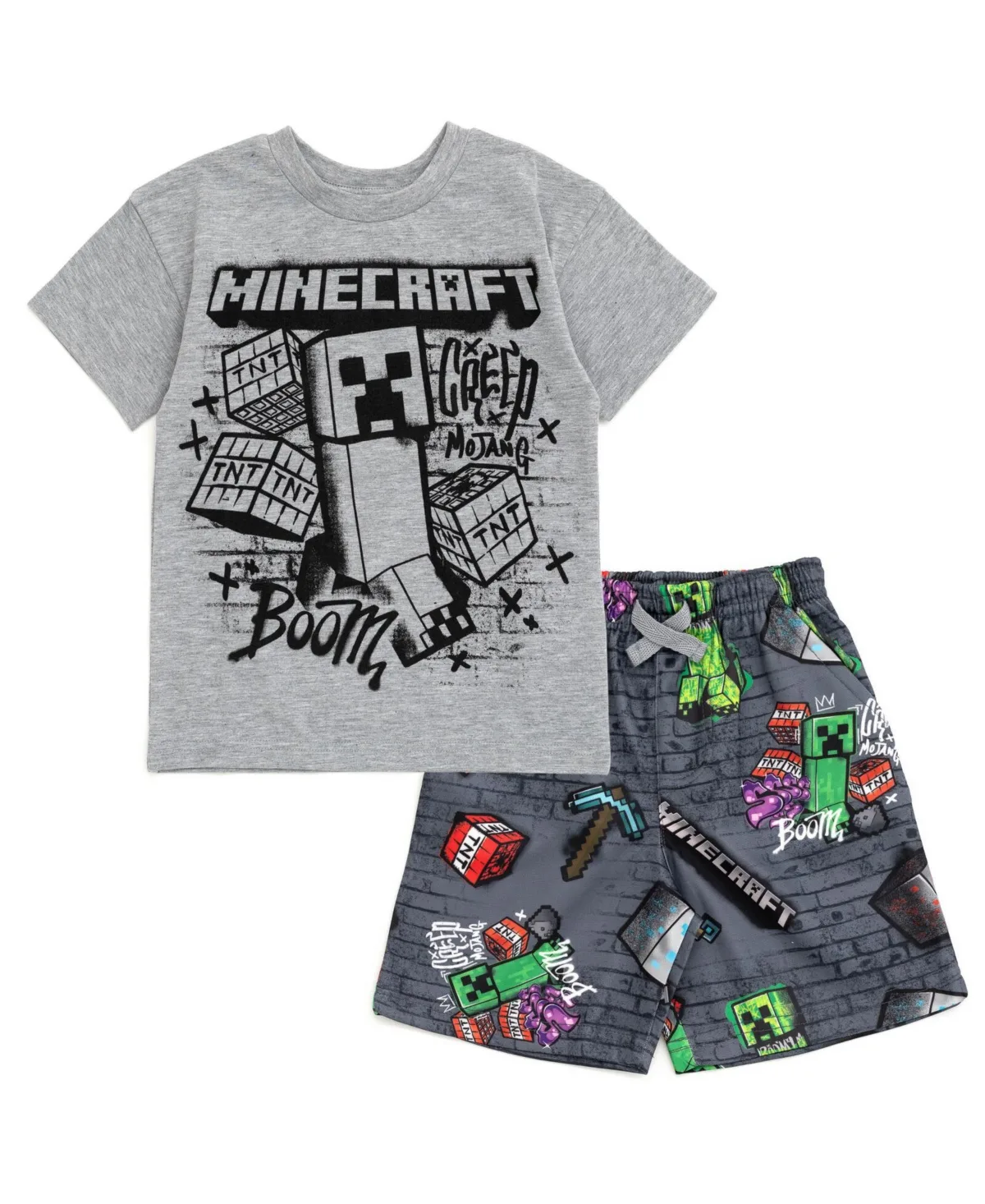 Skeleton Zombie Enderman Graphic T-Shirt and Mesh Shorts Outfit Set by Minecraft