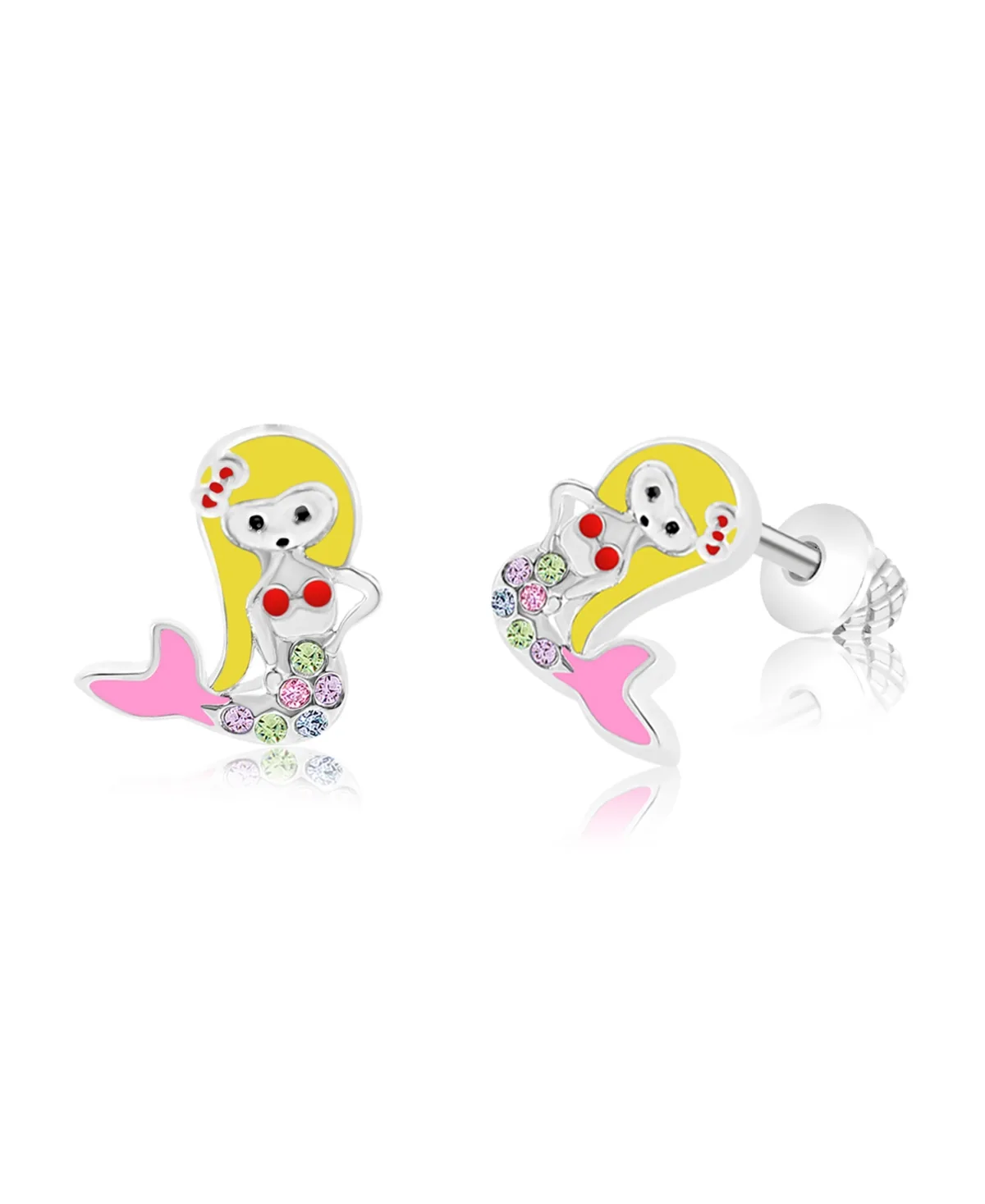 Mermaid Enamel Crystal White Gold Palladium Plating Screwstud Earring by Chanteur