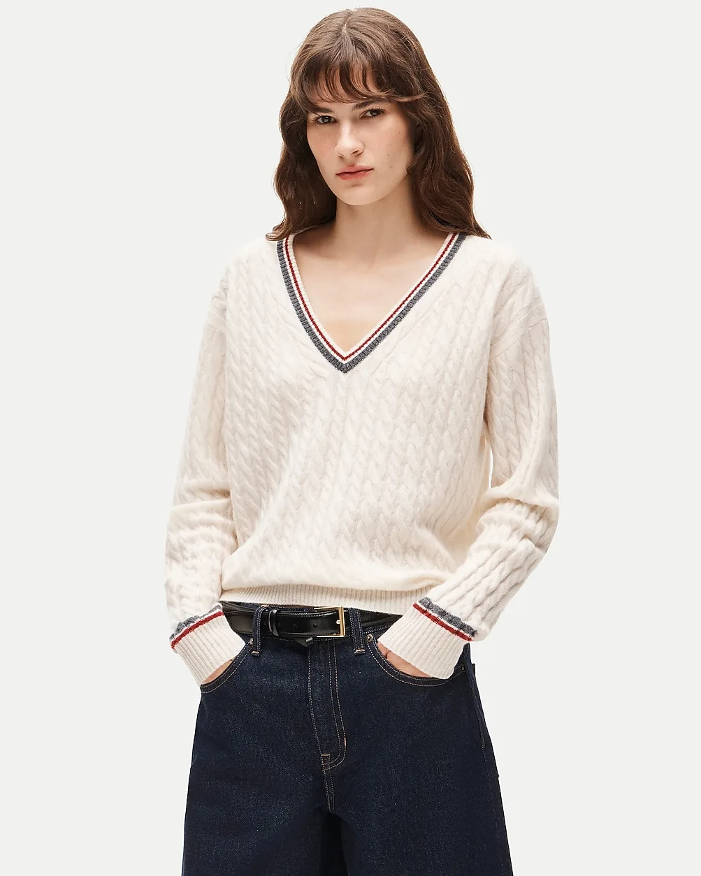 Perfect Cashmere V-Neck in Cable Knit by J.Crew