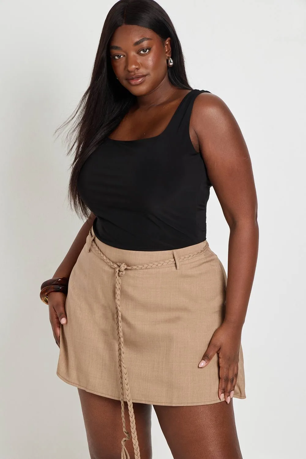 Crepe Rope Belt Detail Mini Skort by boohoo