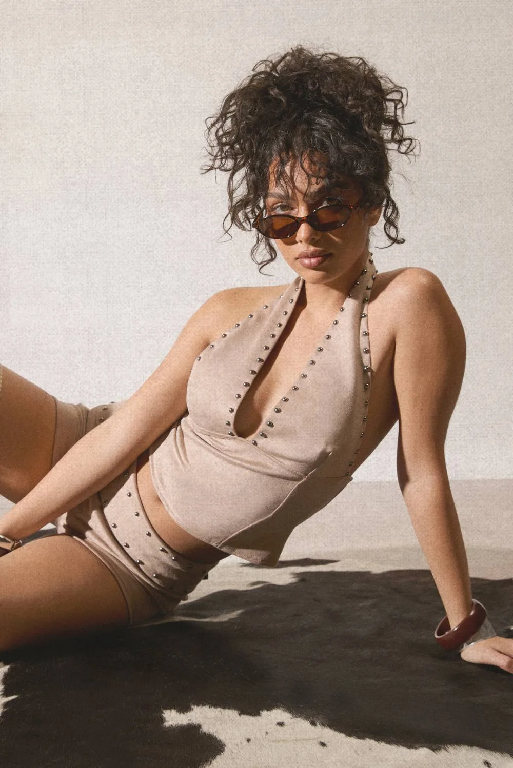 Faux Suede Studded Halter Top by boohoo