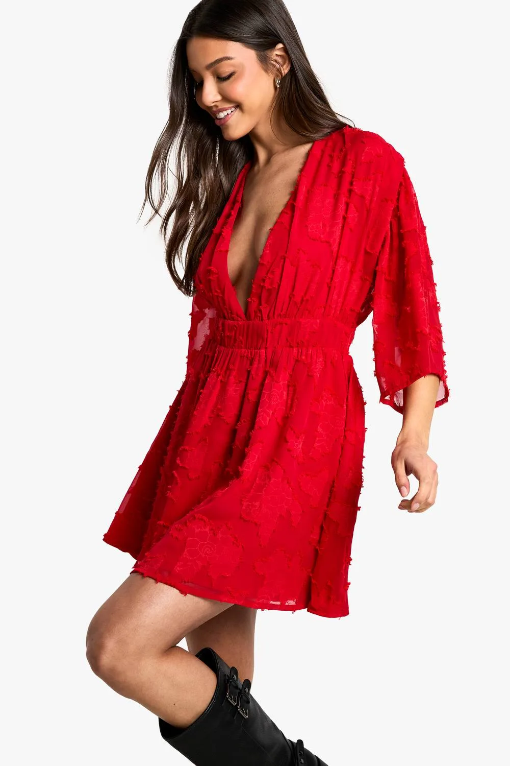 Burnout Floral Plunge Skater Dress by boohoo