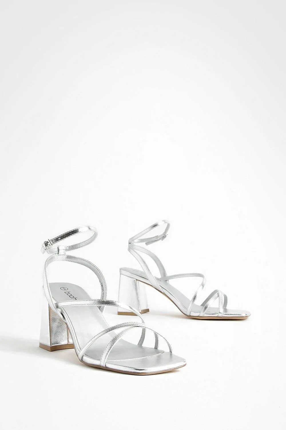 Metallic Mid Block Heel Strappy Sandals by boohoo
