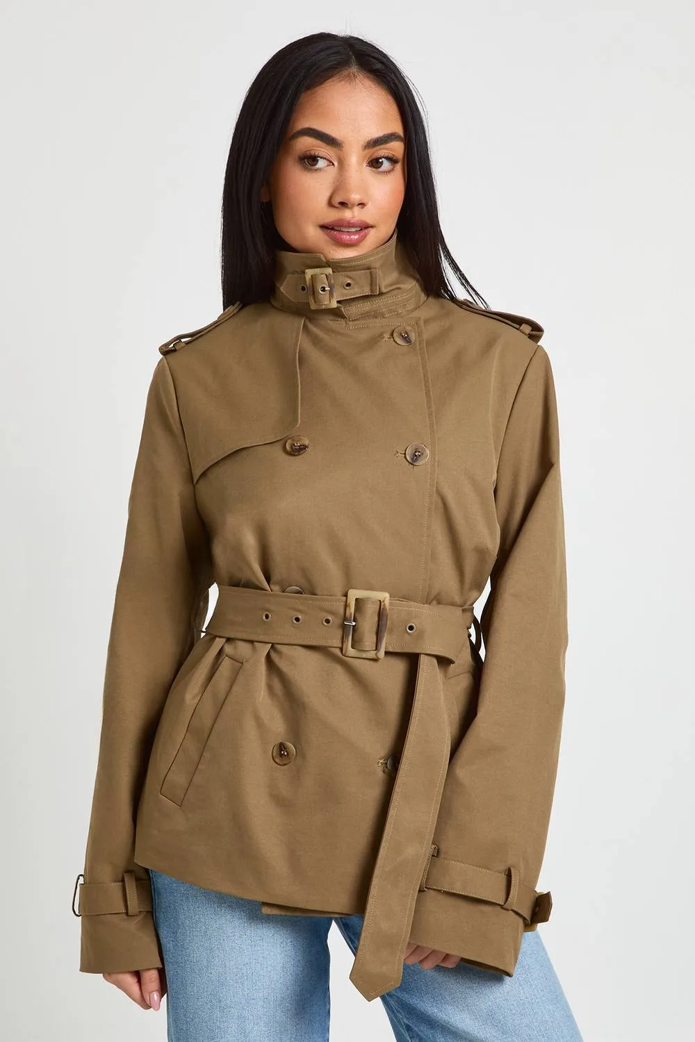 Short Belted Utility Trench Coat by boohoo