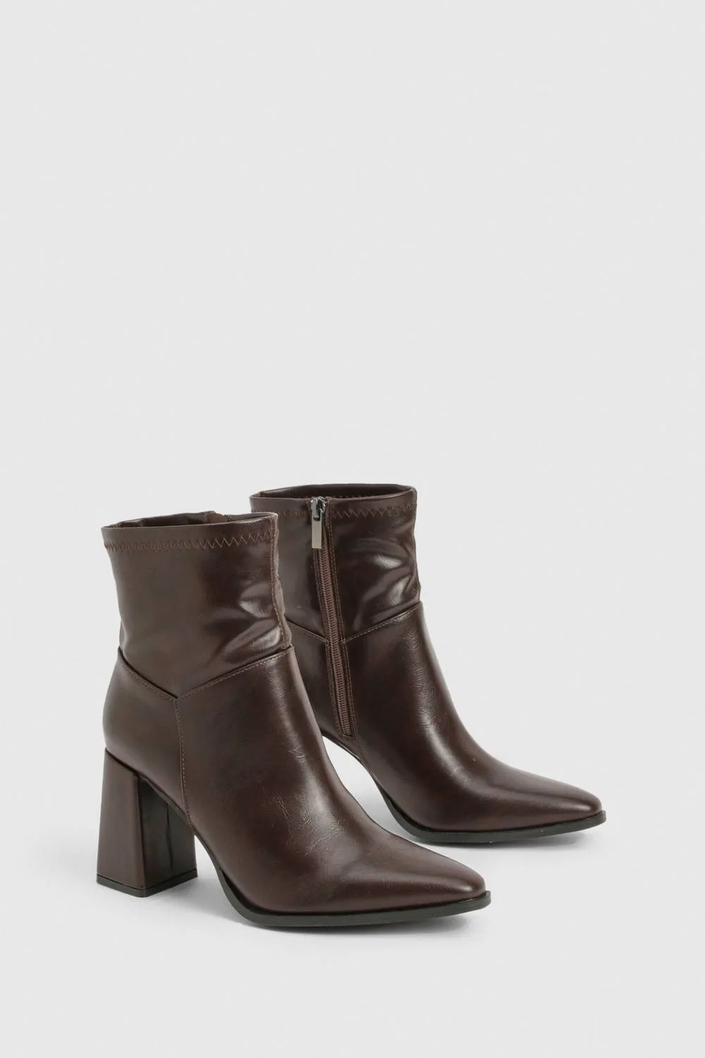 Sock Flared Heel Ankle Boots by boohoo