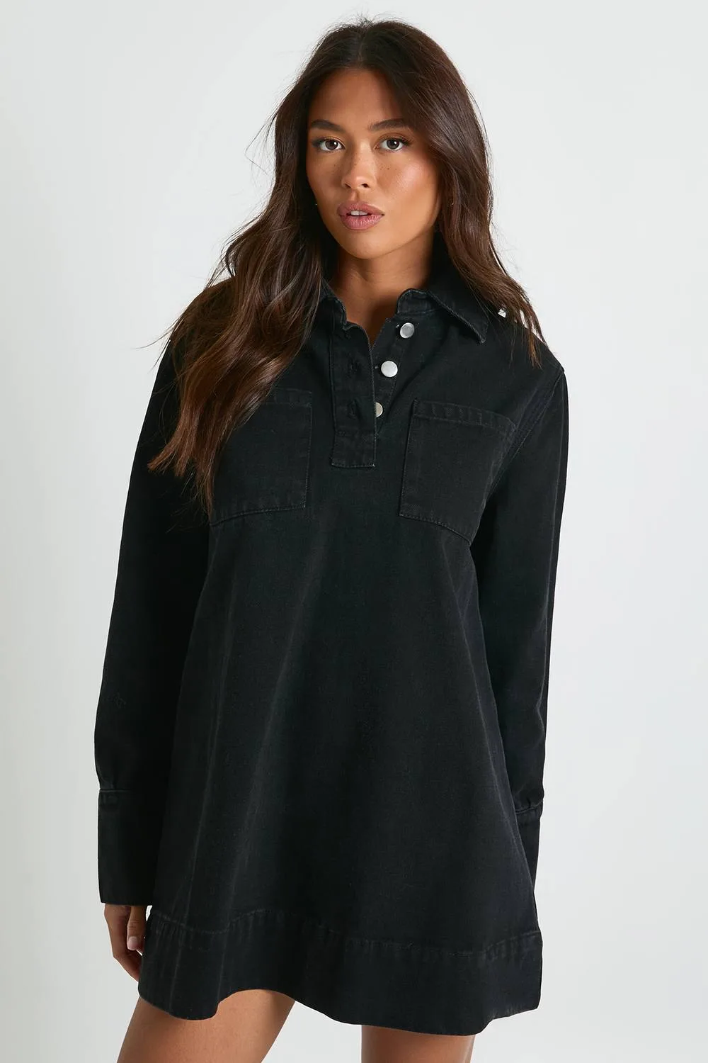 Long Sleeve Denim Dress by boohoo