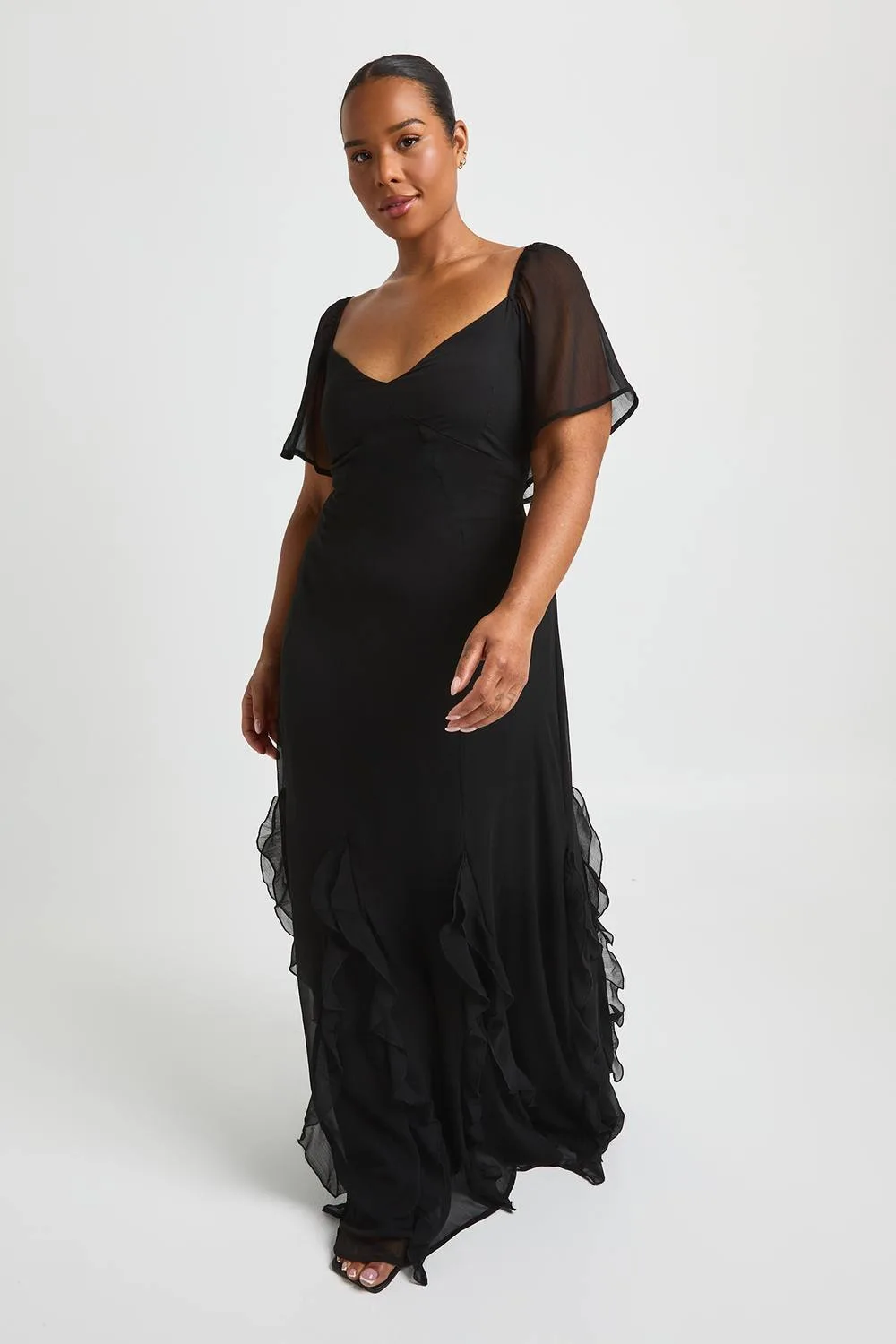 Chiffon Puff Sleeve Ruffle Maxi Dress by boohoo
