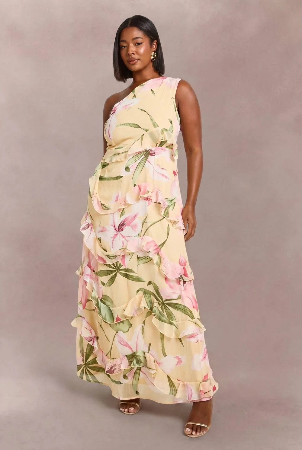 Floral Chiffon Asymmetric Maxi Dress