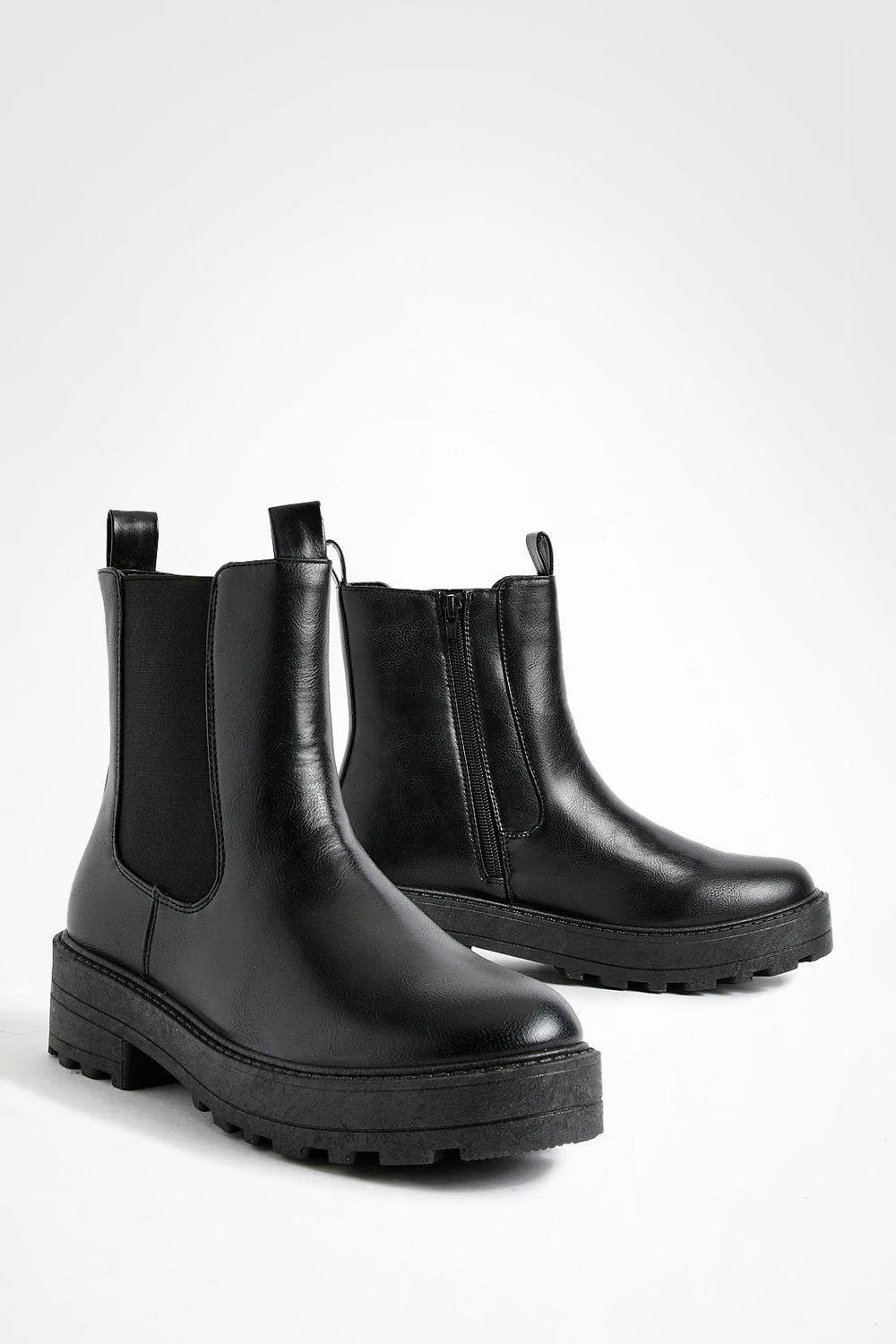 Wide Fit Double Tab Detail Chunky Chelsea Boots by boohoo