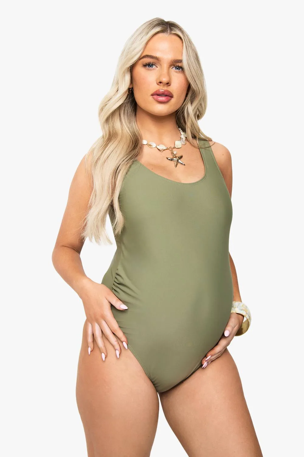 Maternity Ruched Bump Support Swimsuit by boohoo