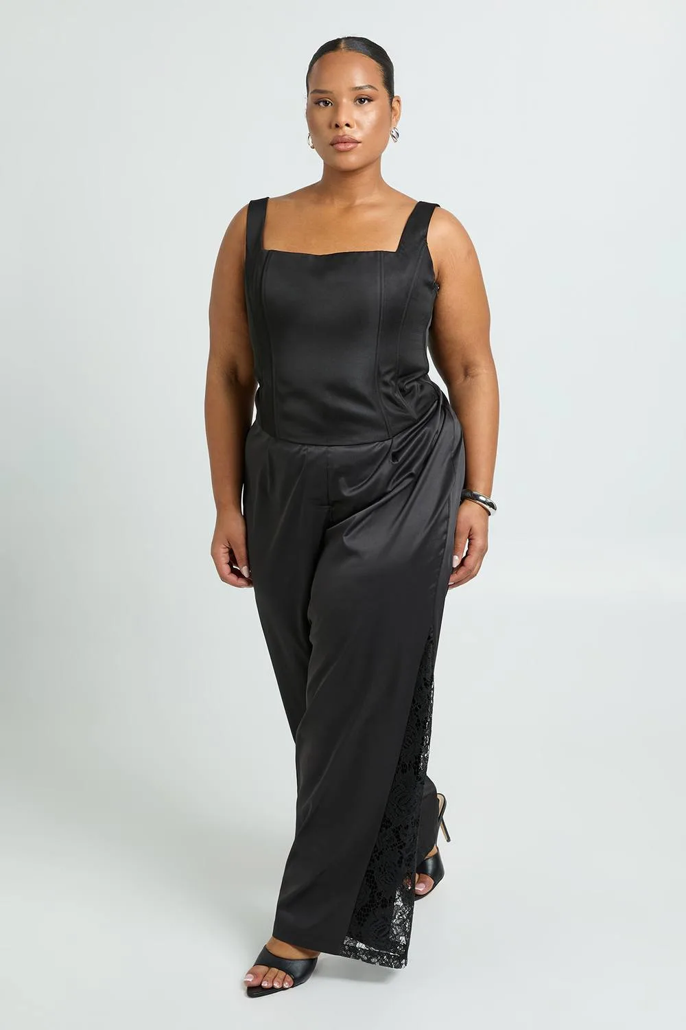Lace Insert Wide Leg Trouser by boohoo