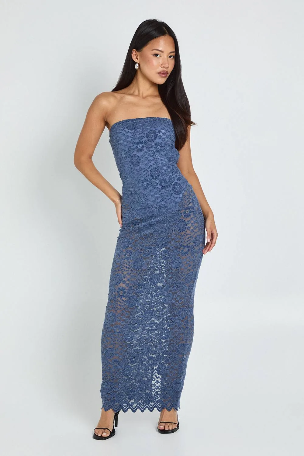 Velvet Lace Bandeau Maxi Dress by boohoo