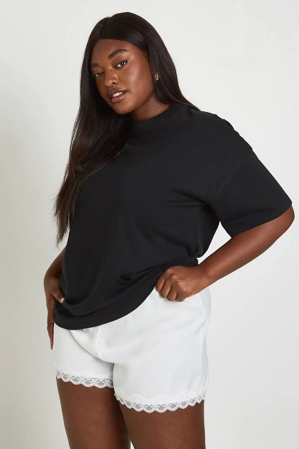 Lace Trim Satin Shorts by boohoo